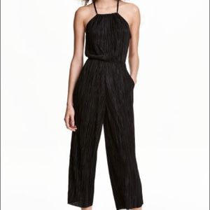 H&M NWT Black Pleated Wide Leg Halter Jumpsuit